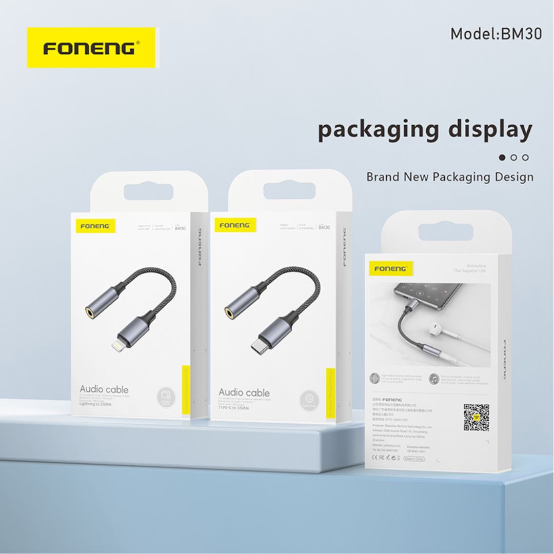 Foneng BM30 Metal Audio Cable (Female 3.5mm to Lightning)