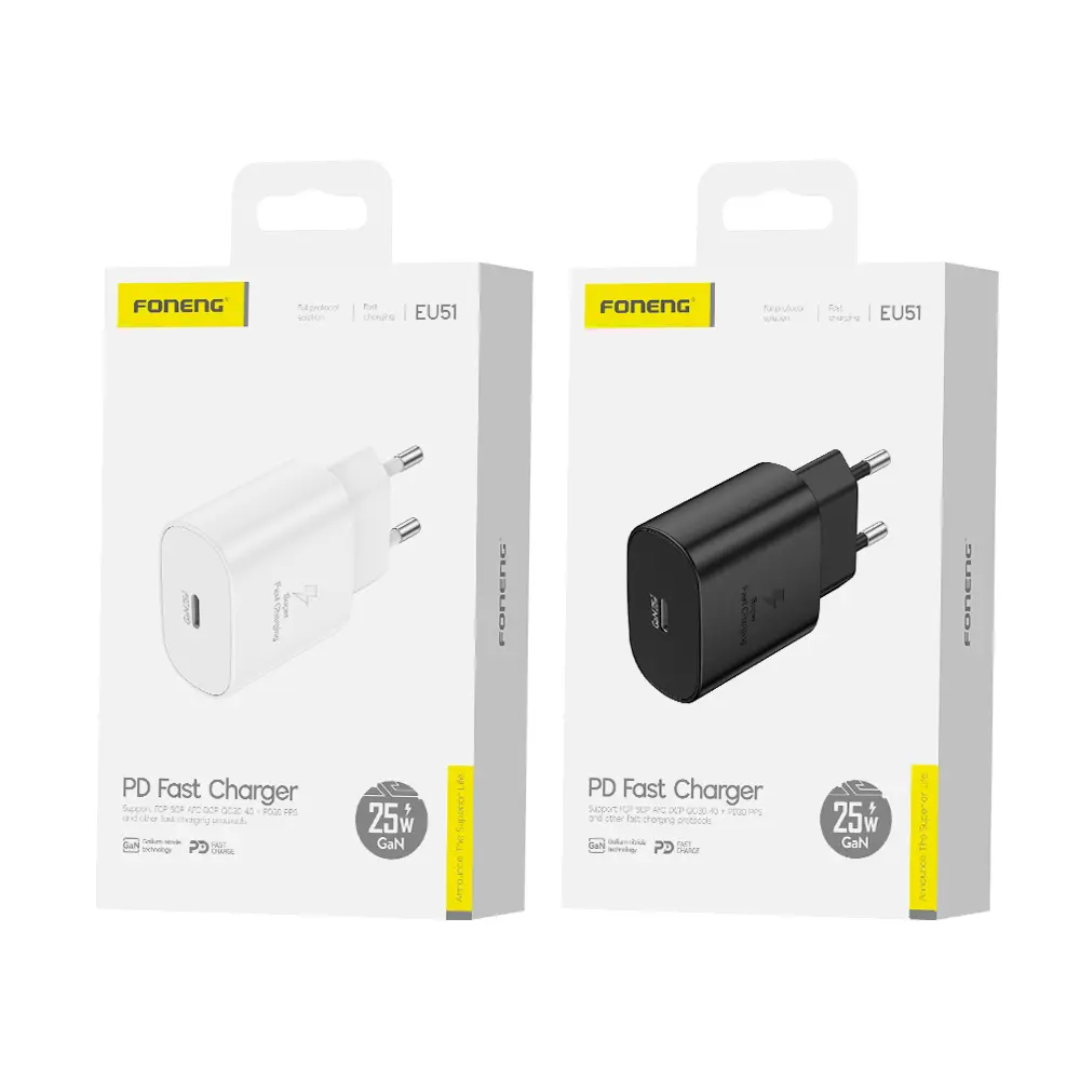 Foneng EU51 USB-C GaN Charger (25W) With C-to-C cable | White