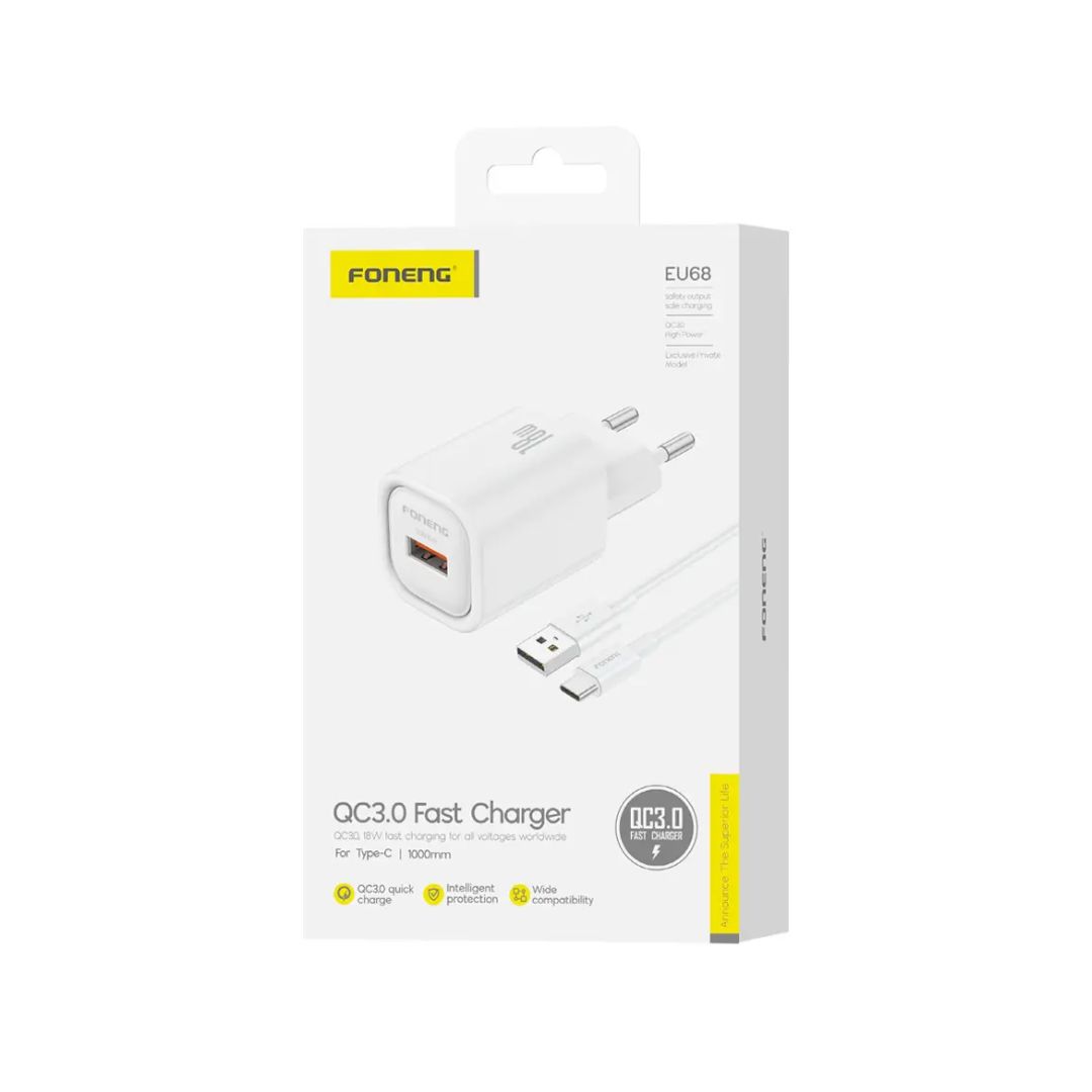 Foneng EU68 USB-A Charger (18W) With A-to-C Cable | White
