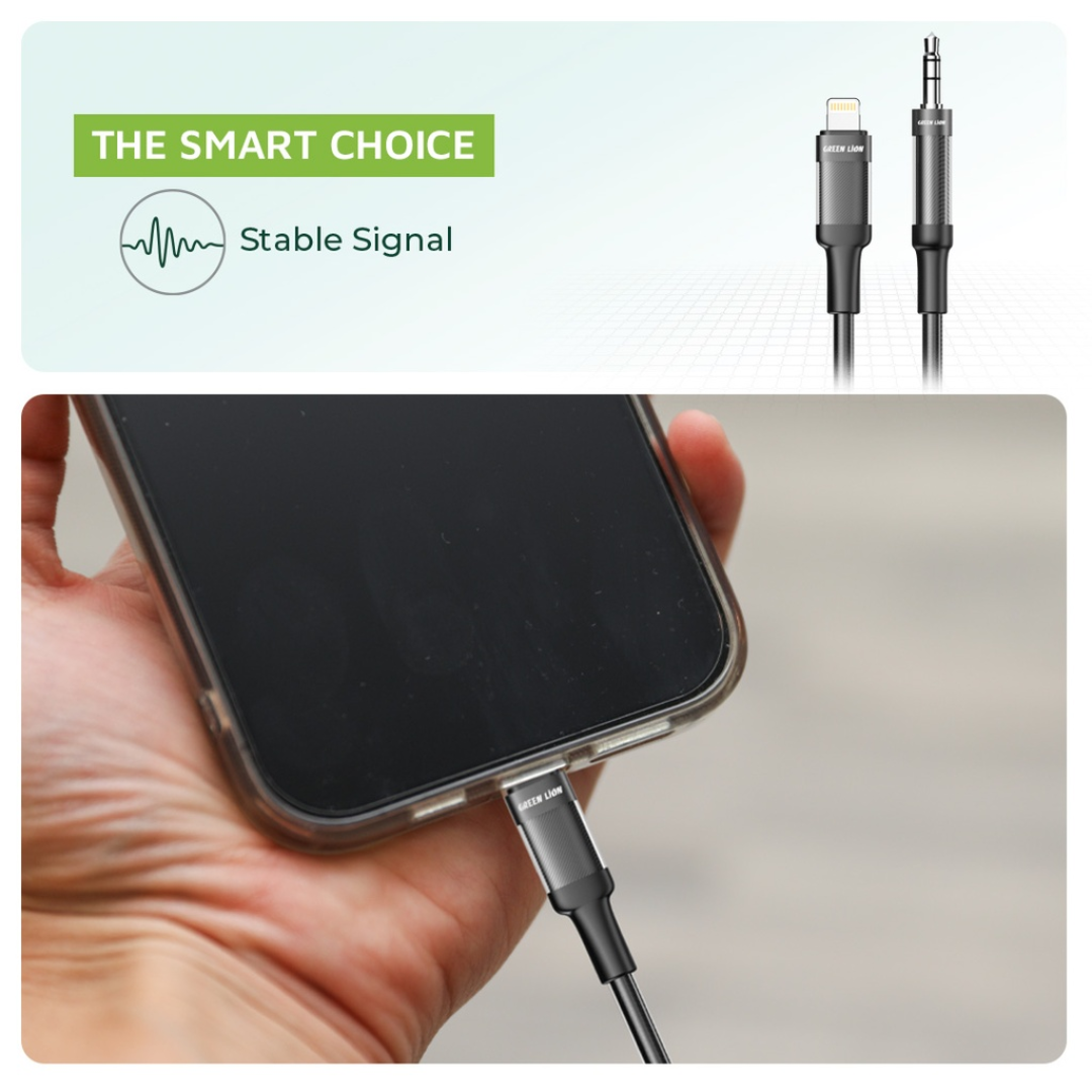 Green Lion Lightning to AUX Braided Cable 1M