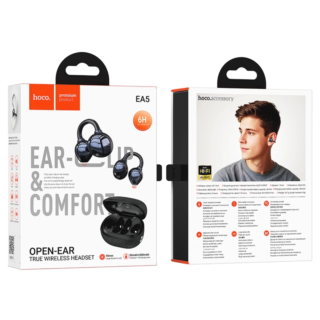 Hoco EA5 Duke Ⅲ Clip-On True Wireless BT Earbuds | Black