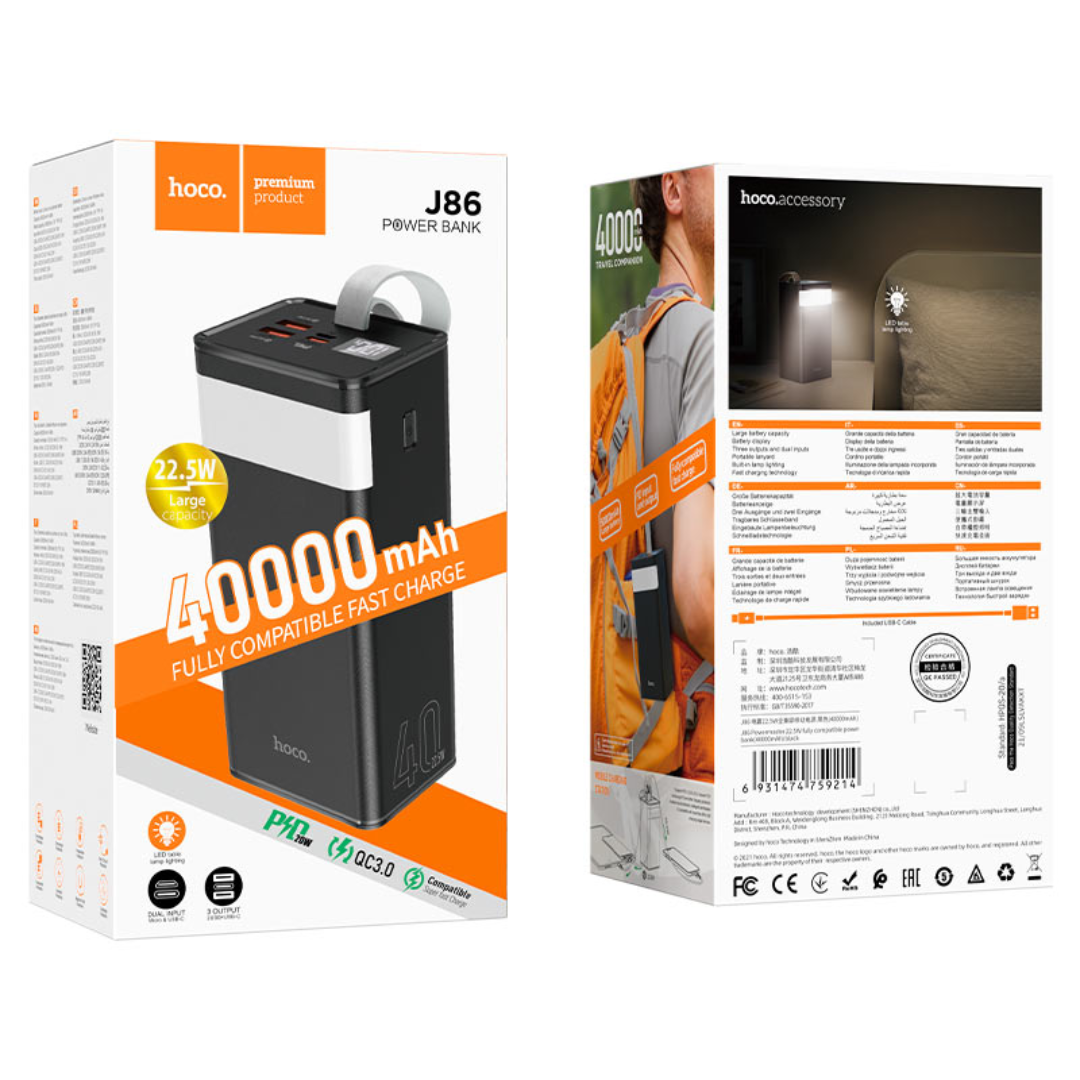 Hoco Power bank “J86 Powermaster” 22.5W 40000mAh | Black