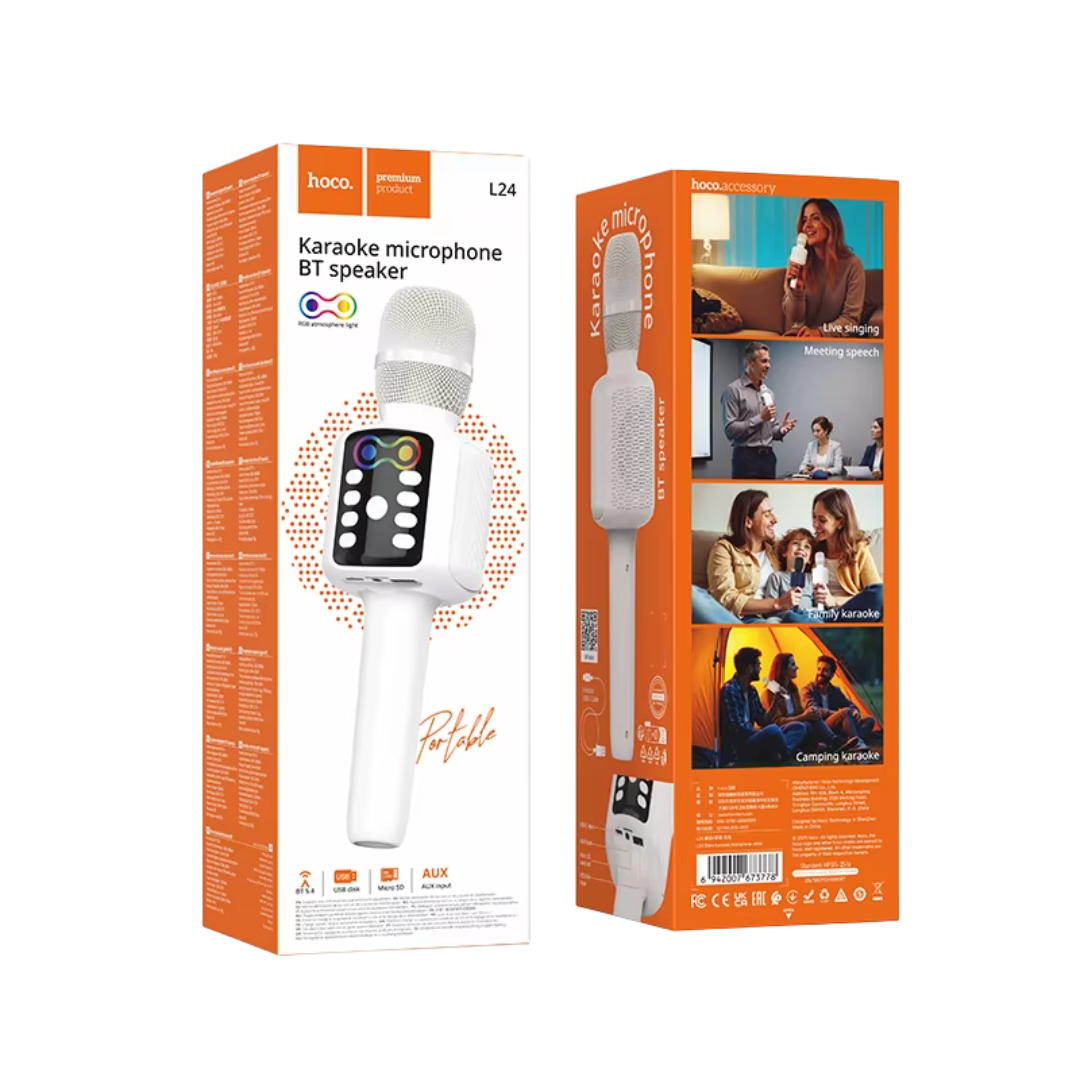 Hoco L24 Karaoke Bluetooth Microphone with Speaker | White