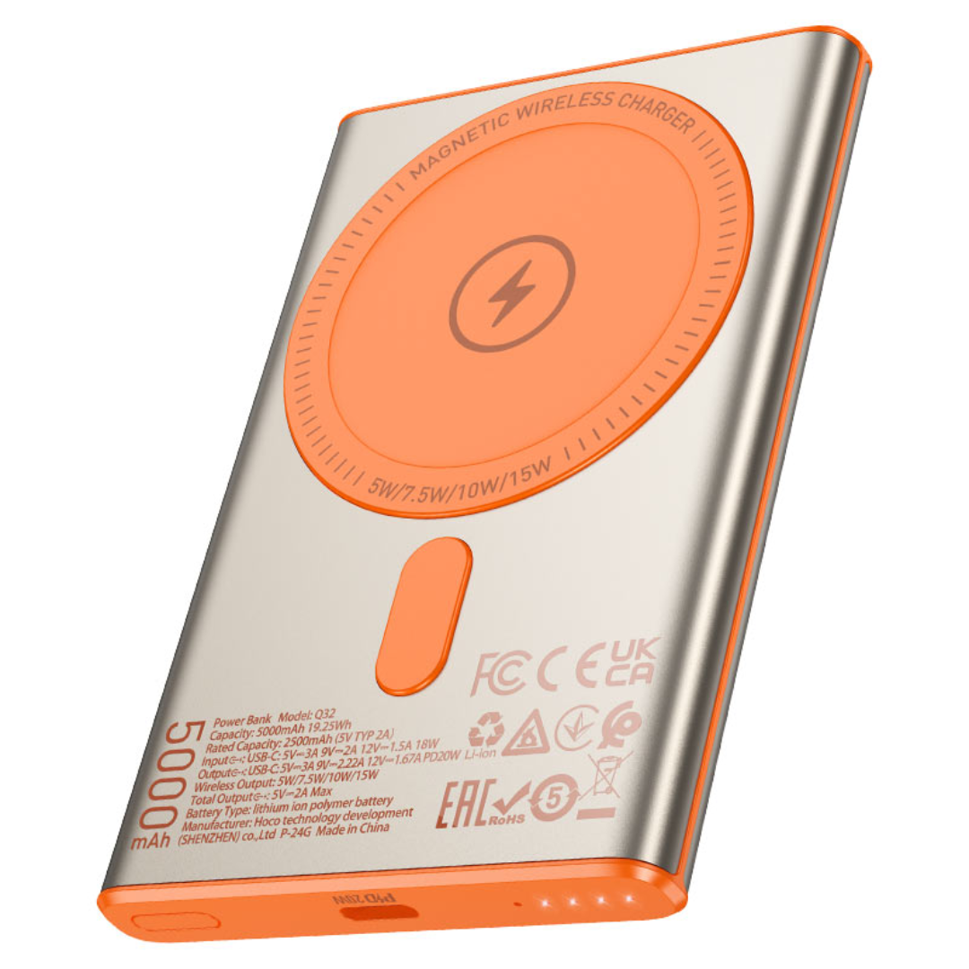 Hoco Power bank “Q32 Bird” PD20W wireless charging 5000mAh | Metal Grey