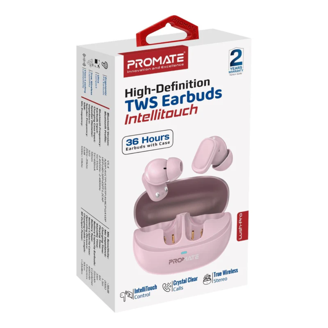 Promate High-Definition TWS Earbuds with Intellitouch - Lush-Pro | Pink