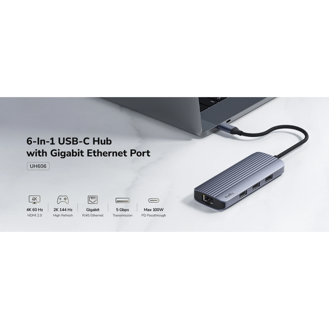 Cudy 6-In-1 USB-C Hub with Gigabit Ethernet Port - UH606 1.0