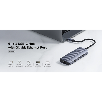 Cudy 6-In-1 USB-C Hub with Gigabit Ethernet Port - UH606 1.0