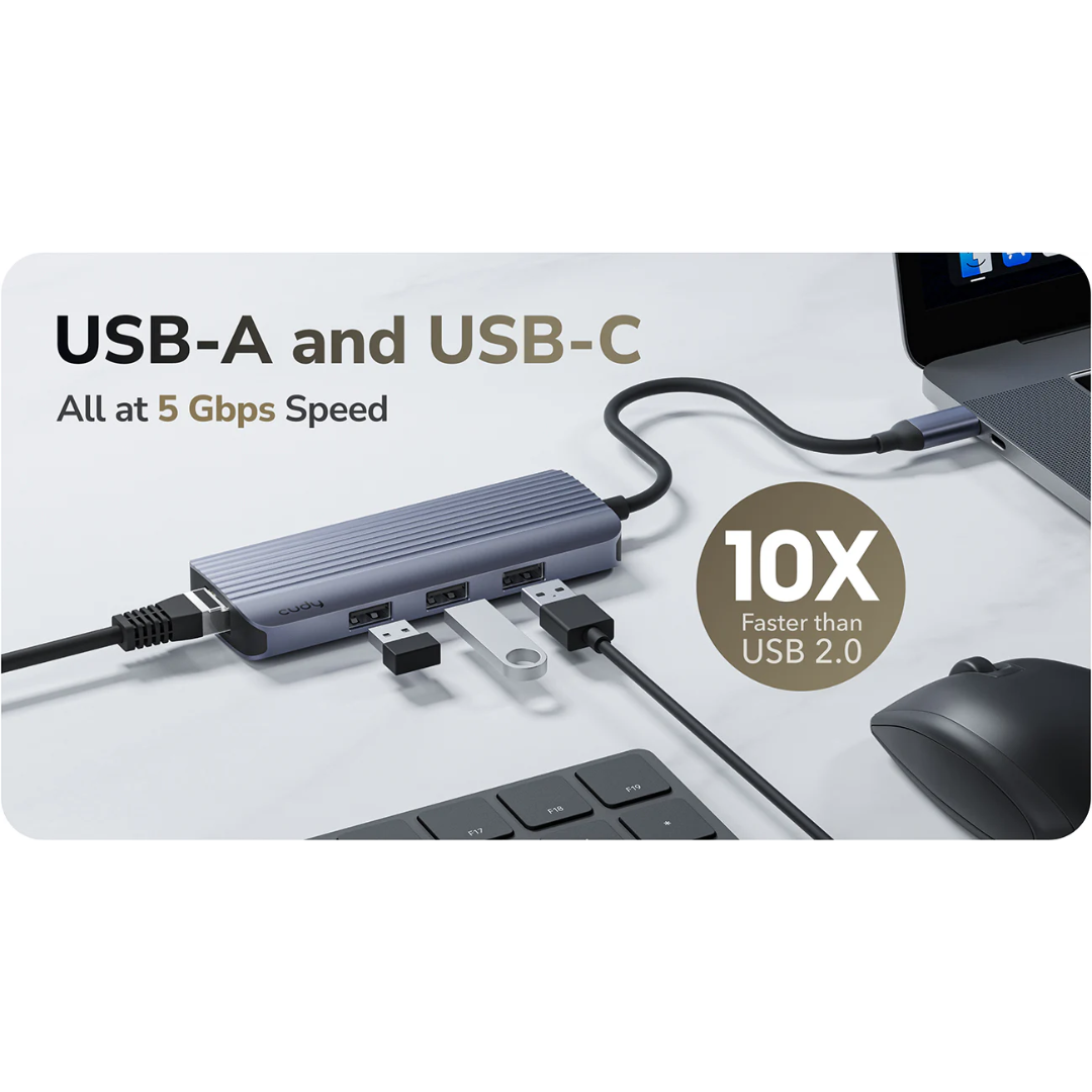 Cudy 6-In-1 USB-C Hub with Gigabit Ethernet Port - UH606 1.0