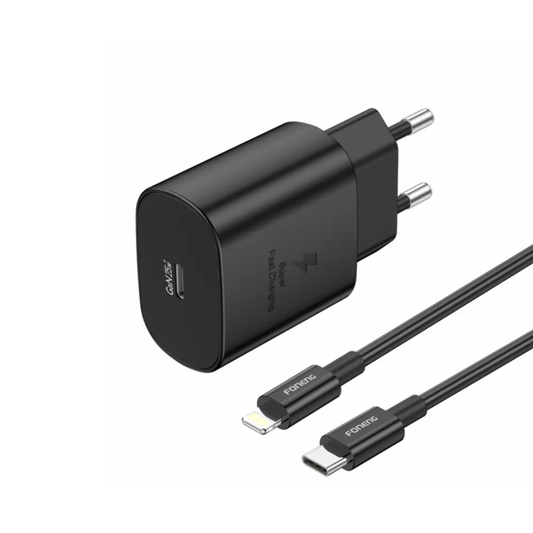 Foneng EU51 USB-C GaN Charger (25W) with C-to-Lightning Cable | Black