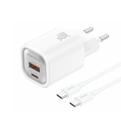 Foneng EU71 A+C 2-Port GaN Charger (PD30W) With C-to-C Cable | White