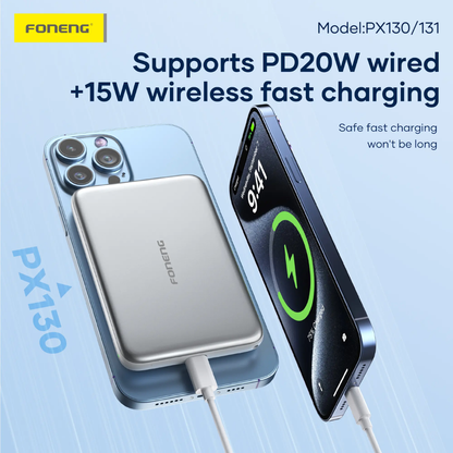 Foneng PX131 10000mAh Ultra-Thin Magnetic Power Bank (22.5W) | White