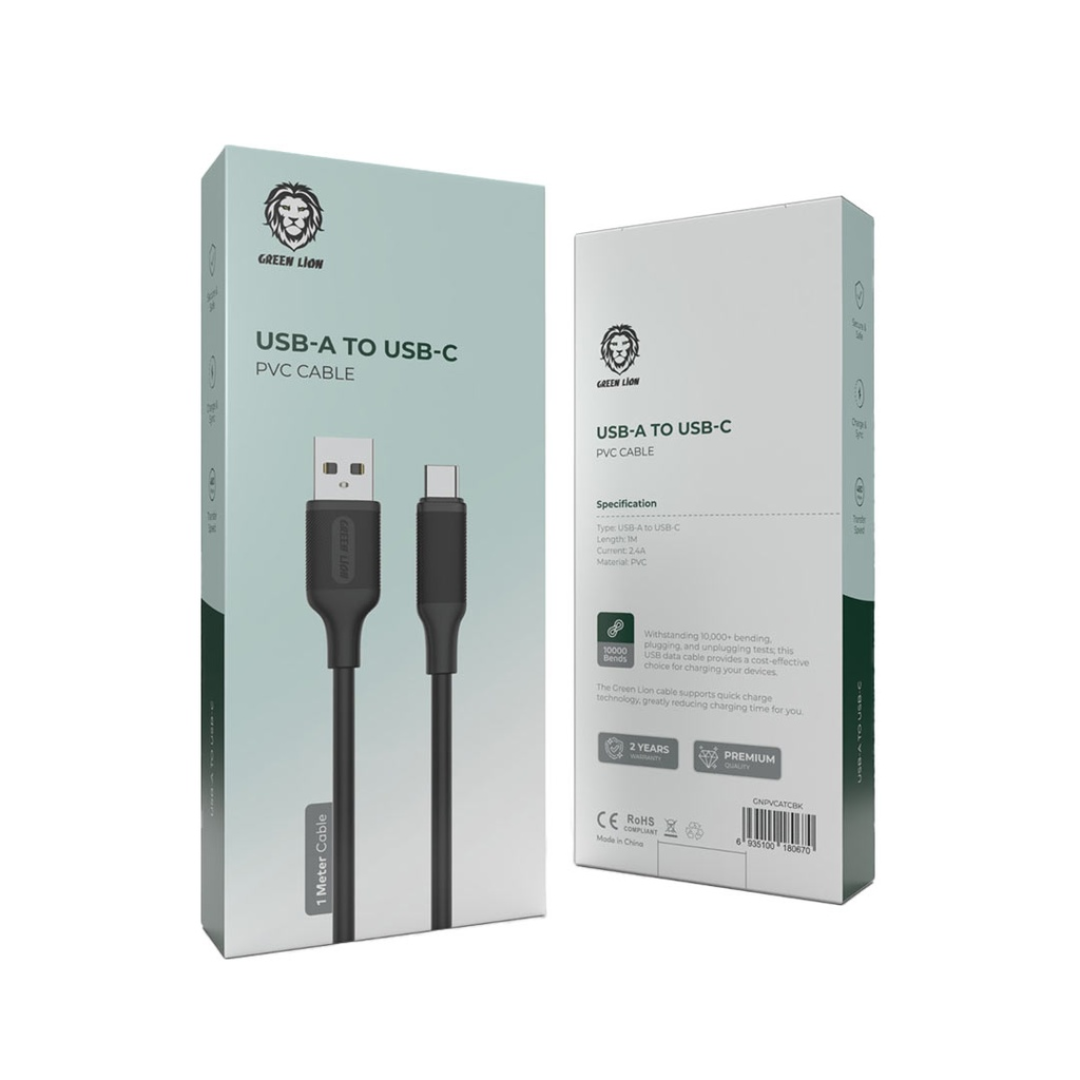 Green Lion USB-A to USB-C PVC Cable 1M 2.4A | Black