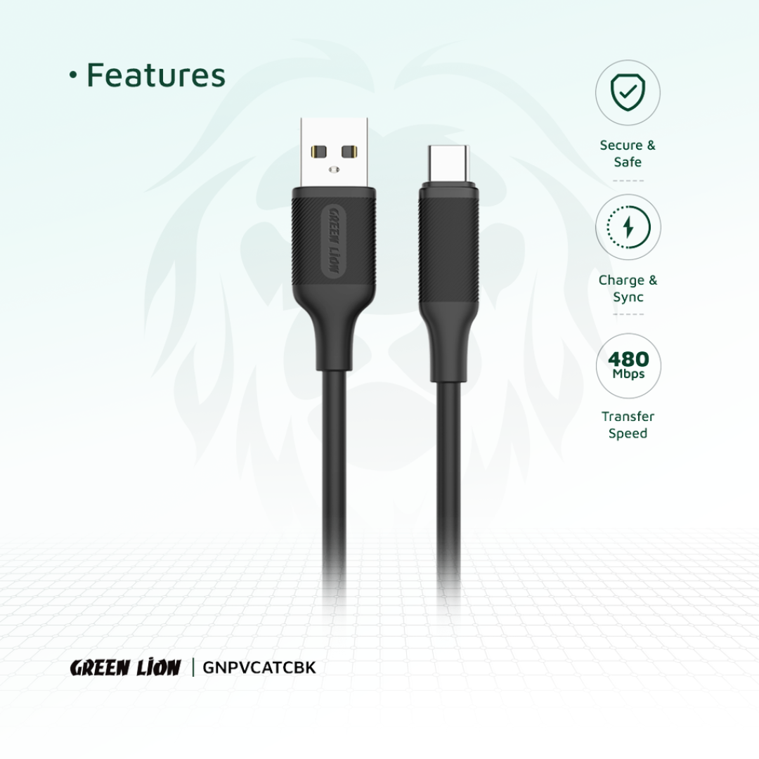 Green Lion USB-A to USB-C PVC Cable 1M 2.4A | Black