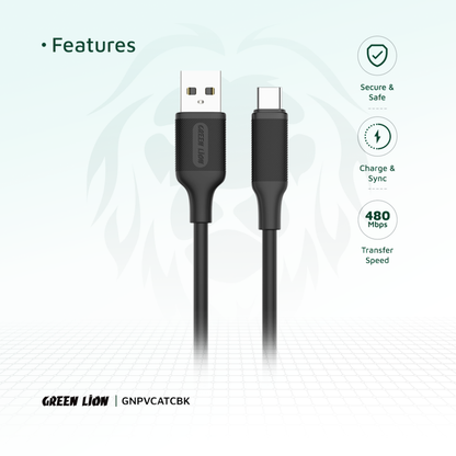 Green Lion USB-A to USB-C PVC Cable 1M 2.4A | Black