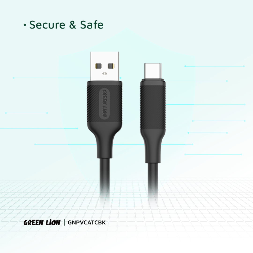Green Lion USB-A to USB-C PVC Cable 1M 2.4A | Black