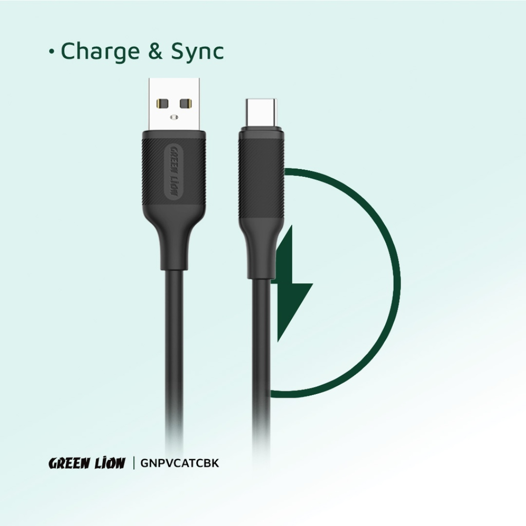 Green Lion USB-A to USB-C PVC Cable 1M 2.4A | Black