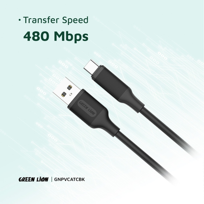 Green Lion USB-A to USB-C PVC Cable 1M 2.4A | Black