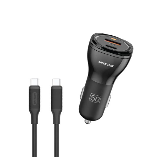 Green Lion Dual Port Car Charger 50W (with C to C Cable)