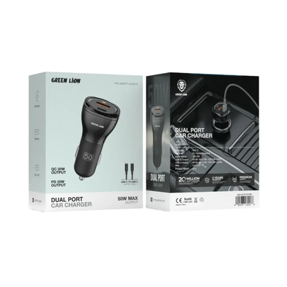 Green Lion Dual Port Car Charger 50W (with C to C Cable)
