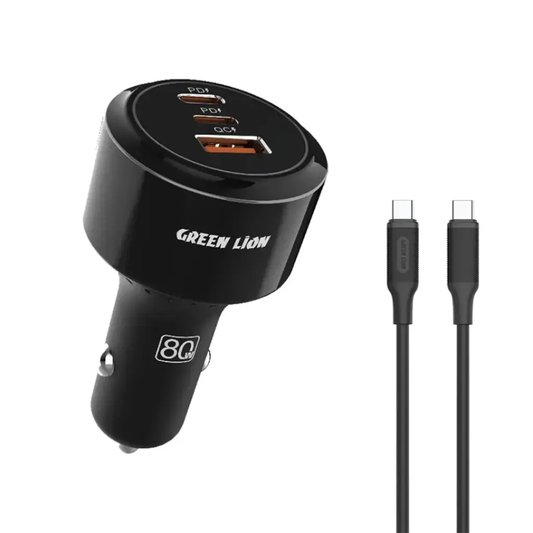 Green Lion Roadex Triple Port Car Charger 80W (with C to C Cable)