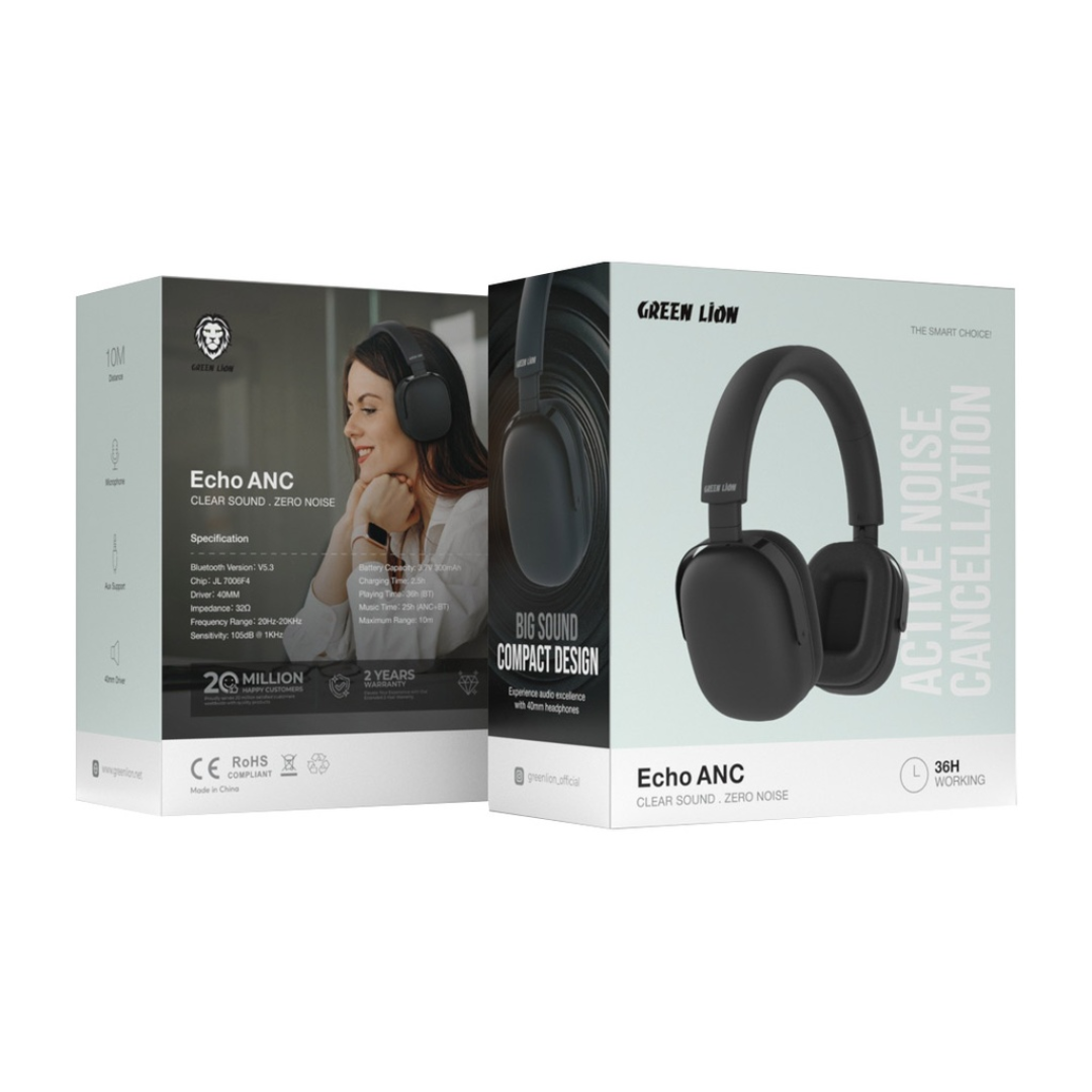 Green Lion Echo ANC Wireless Headphone | Black