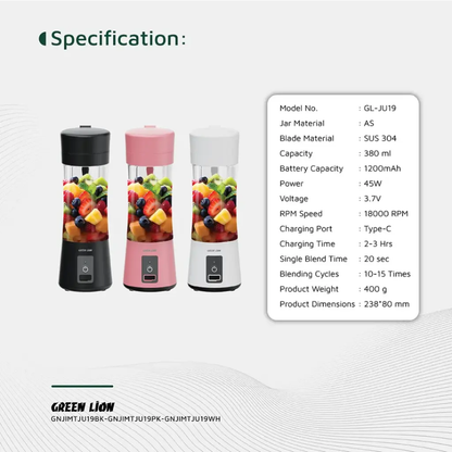 Green Lion Juice Mate Portable Juicer 380mL | White