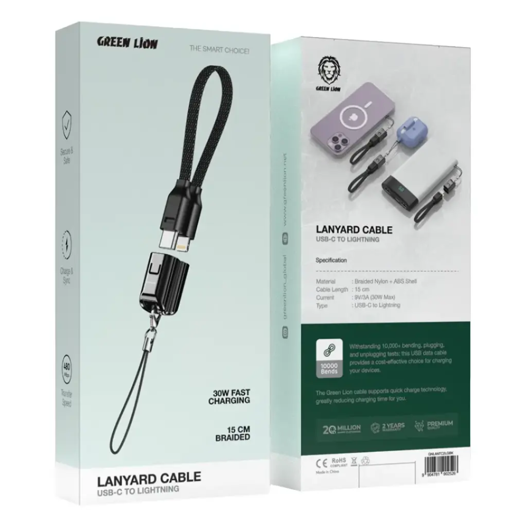 Green Lion Lanyard Cable USB-C to Lightning 30W