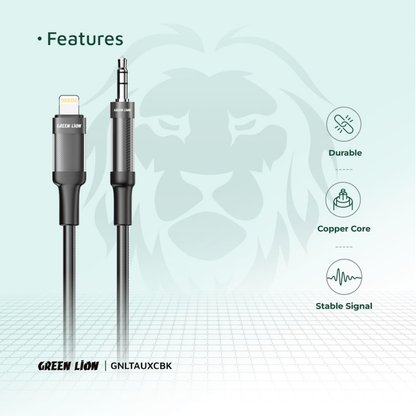 Green Lion Lightning to AUX Braided Cable 1M