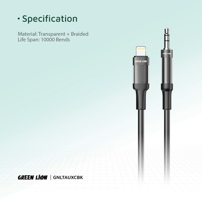 Green Lion Lightning to AUX Braided Cable 1M