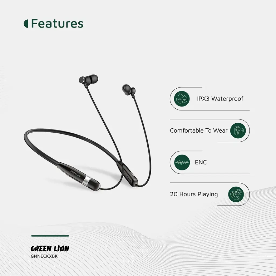 Green Lion Neck X Wireless Neckband | Black