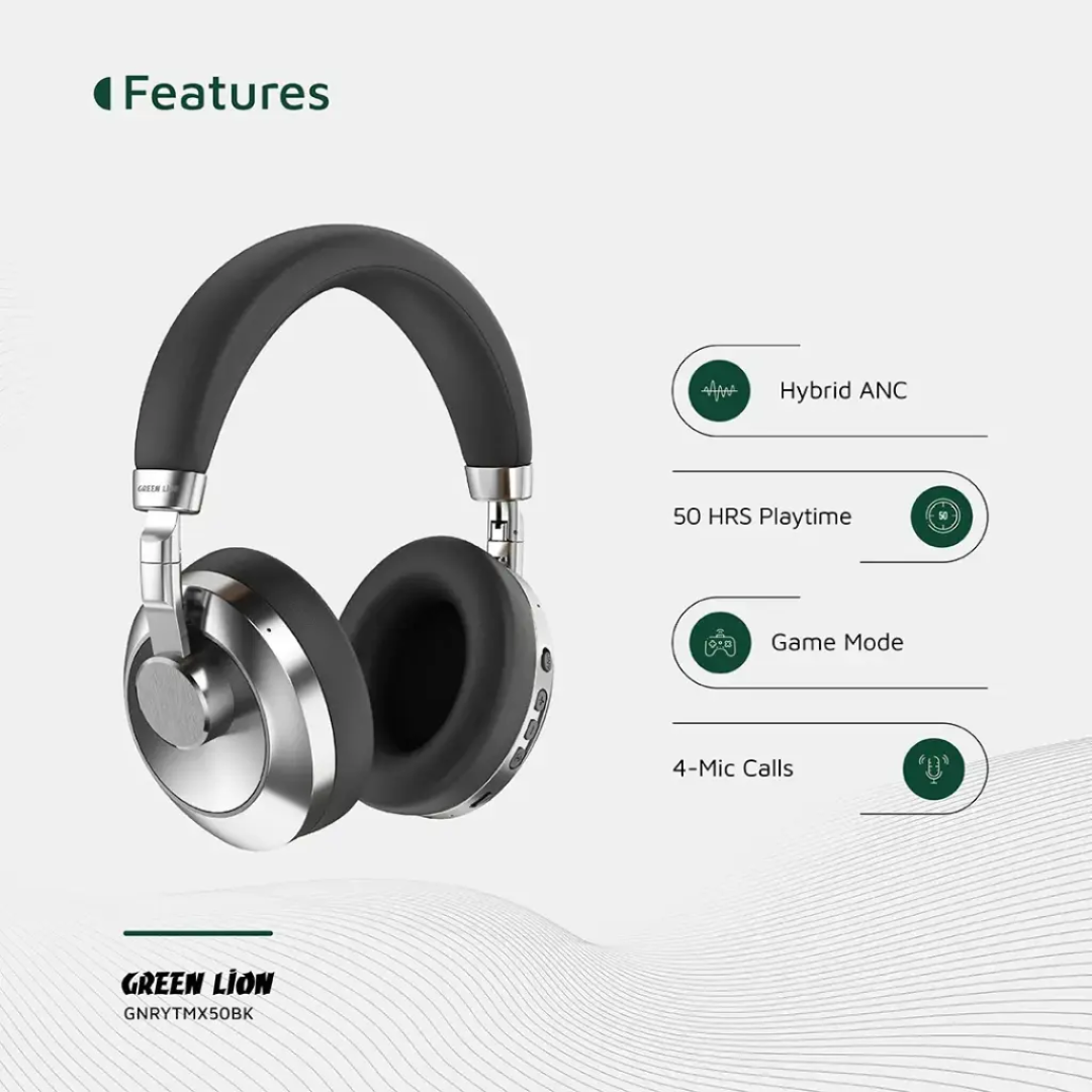 Green Lion Rhythm X50 ANC Wireless Headphone | Black