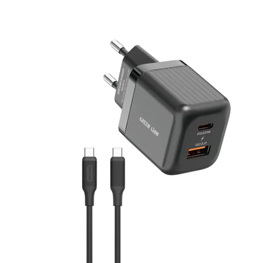 Green Lion Ultra Compact GaN Wall Charger EU Pin A+C 20W (with C to C Cable)