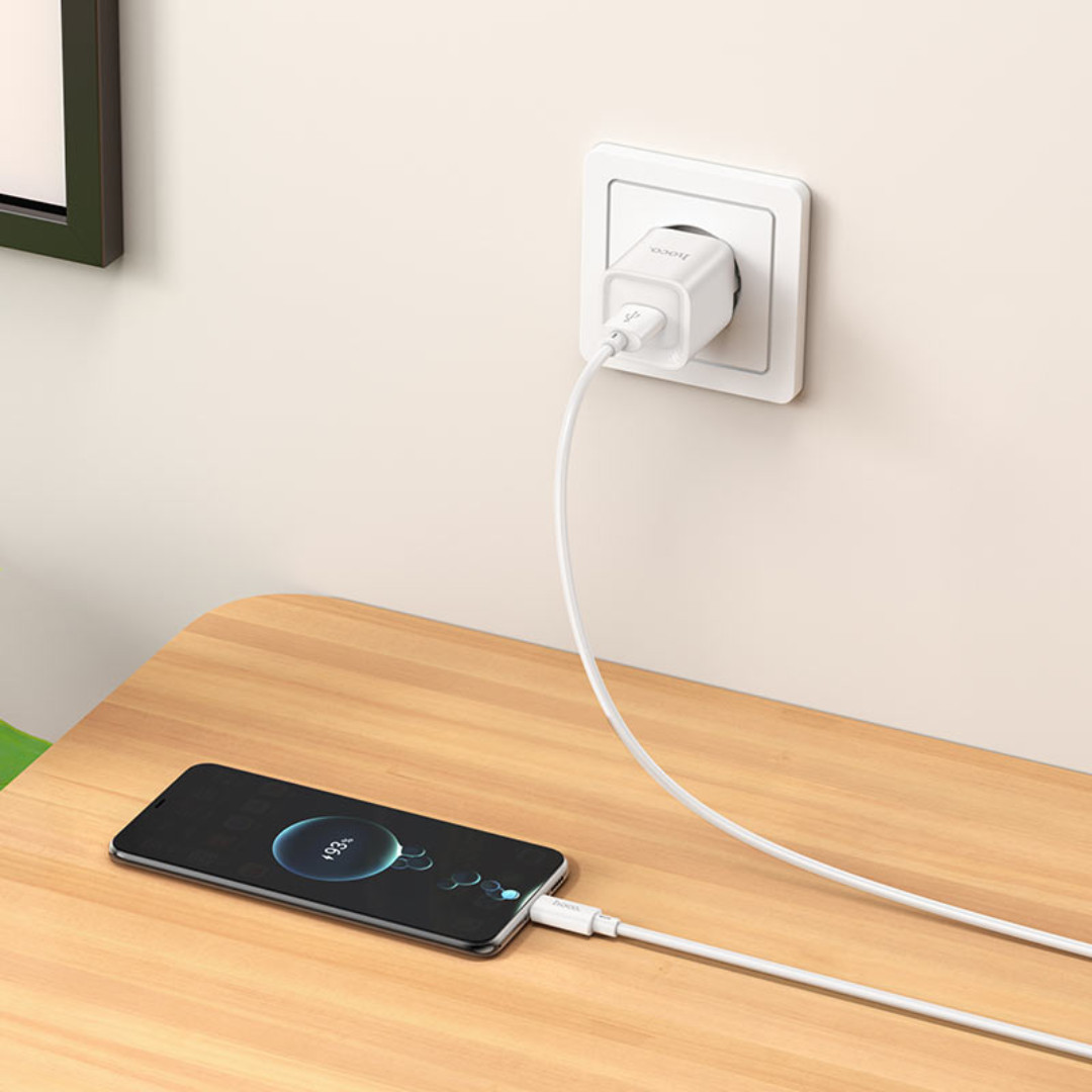 Hoco Wall charger “C145A Charm” QC3.0 EU set with USB-A to Micro-USB cable