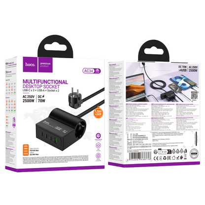 Hoco Power strip “AC34 Win” PD70W 4 ports + 2 sockets EU / GER
