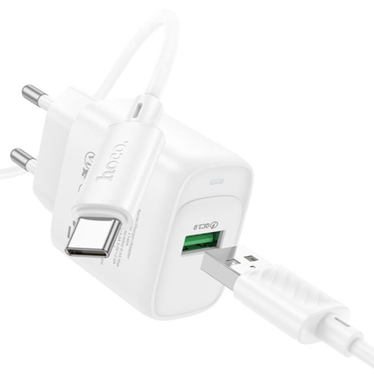 Hoco Wall charger “C140A Smart” QC3.0 EU Set with USB-A to Type-C cable | Black