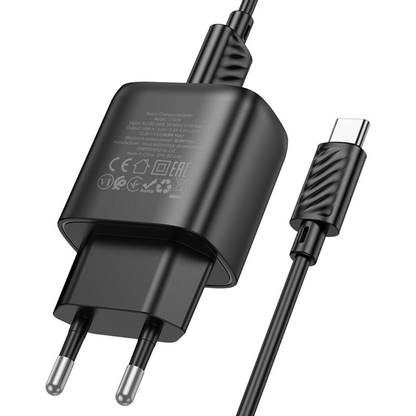 Hoco Wall charger “C140A Smart” QC3.0 EU Set with USB-A to Type-C cable | Black