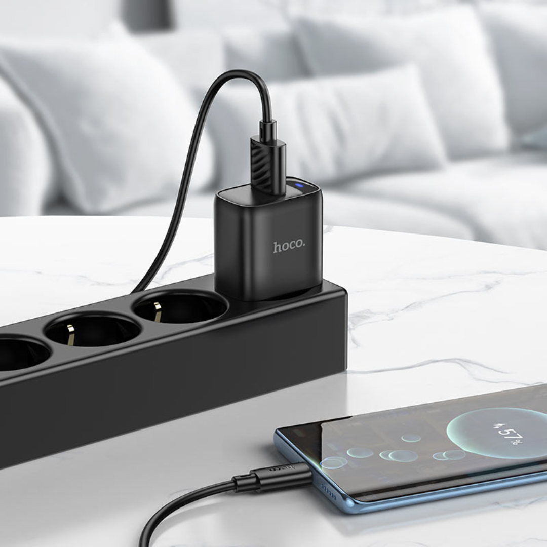 Hoco Wall charger “C140A Smart” QC3.0 EU Set with USB-A to Type-C cable | Black