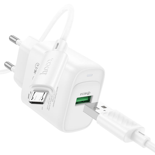 Hoco Wall charger “C140A Smart” QC3.0 EU Set with USB-A to Micro-USB cable | White