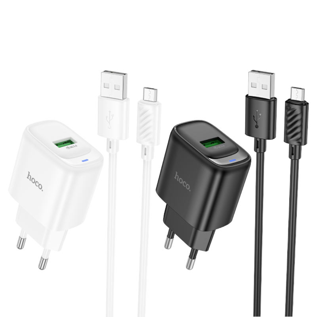 Hoco Wall charger “C140A Smart” QC3.0 EU Set with USB-A to Micro-USB cable | White