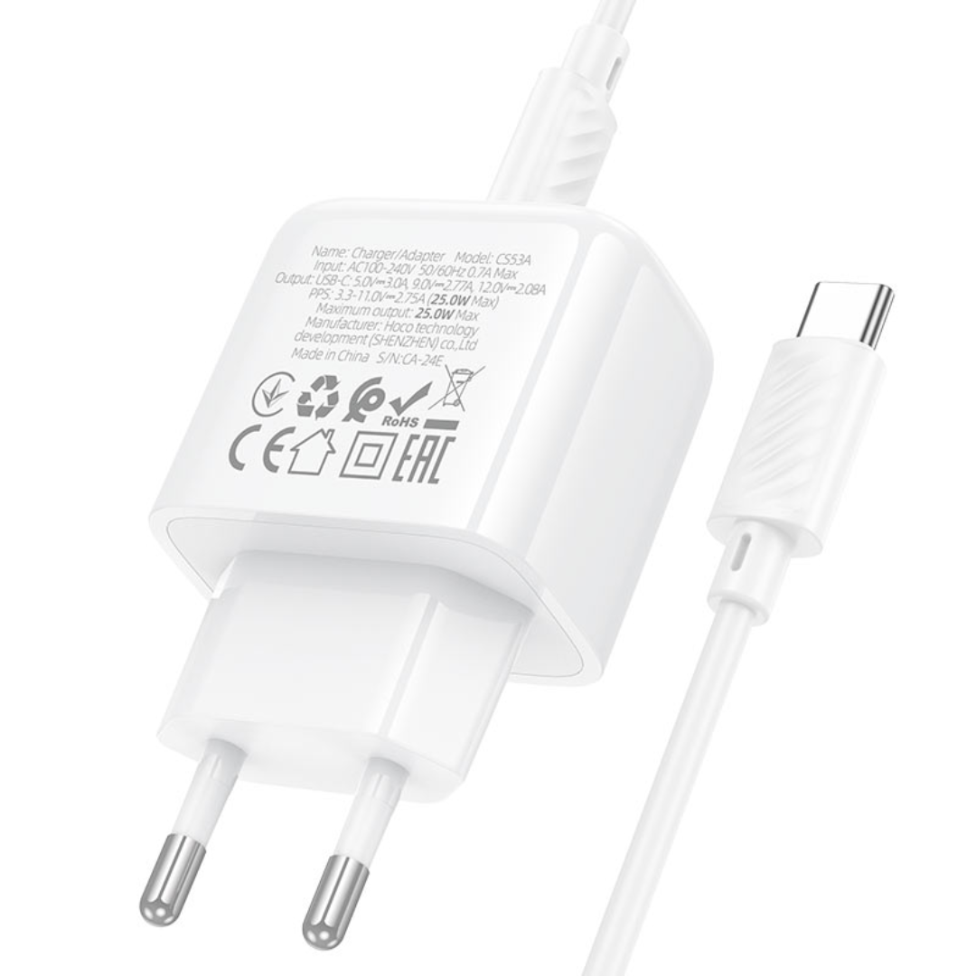 Hoco Wall charger “CS53A Surplus” PD25W EU cable set with Type-C to Type-C cable