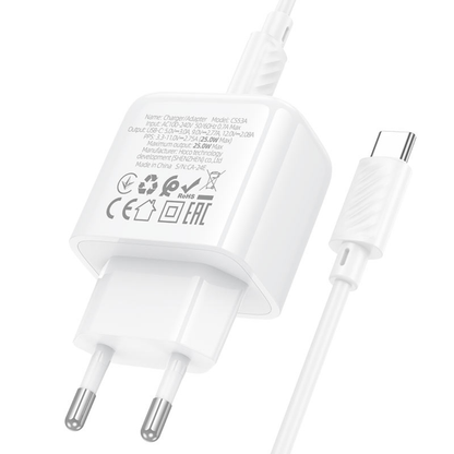 Hoco Wall charger “CS53A Surplus” PD25W EU cable set with Type-C to Type-C cable