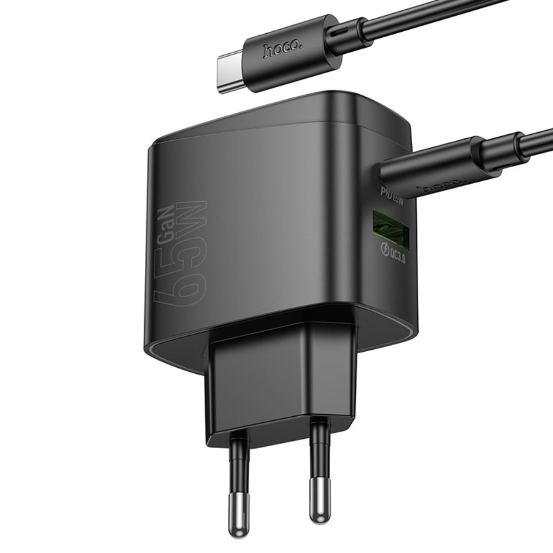 Hoco Wall charger “CS63A Bright” PD65W EU cable set with Type-C to Type-C cable