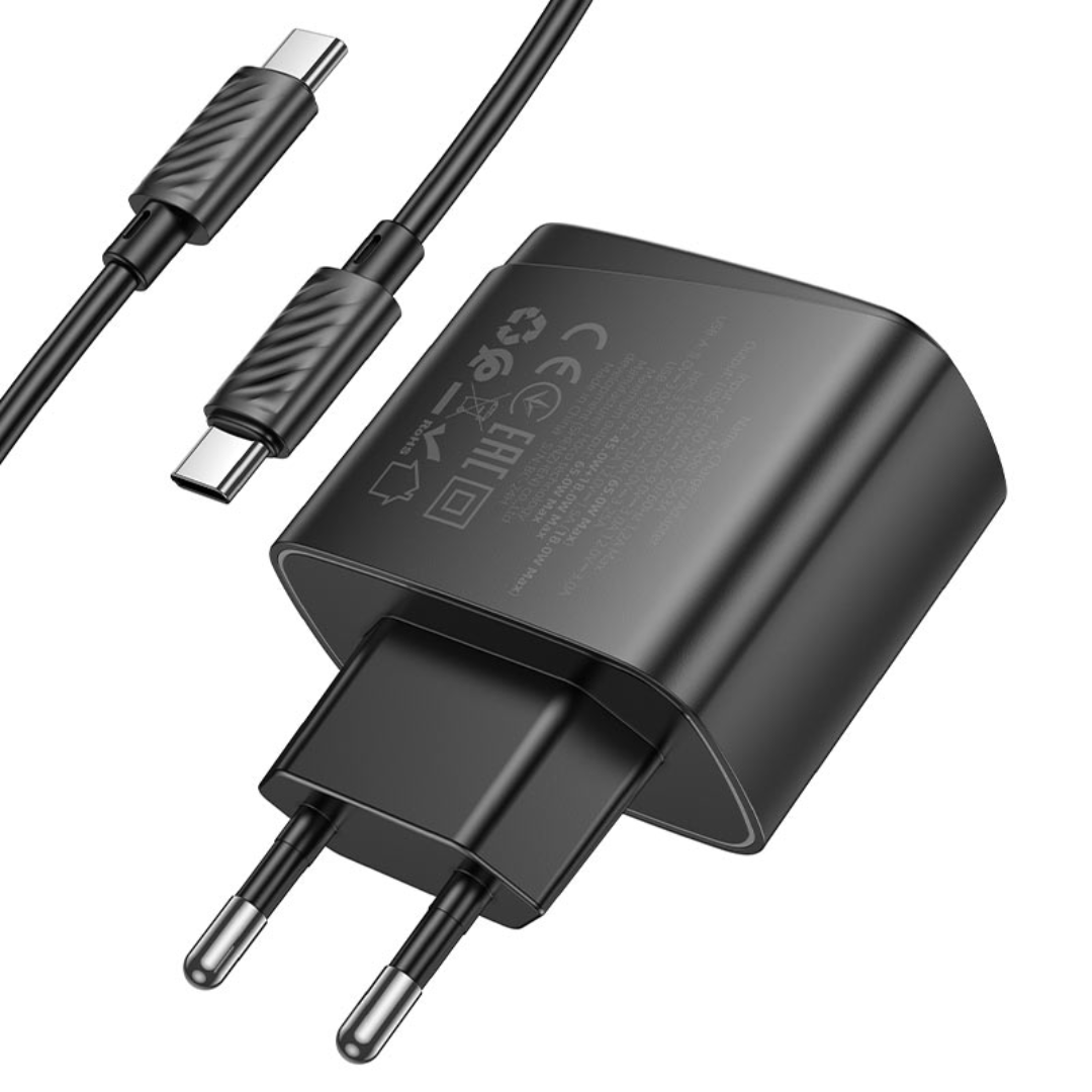 Hoco Wall charger “CS63A Bright” PD65W EU cable set with Type-C to Type-C cable