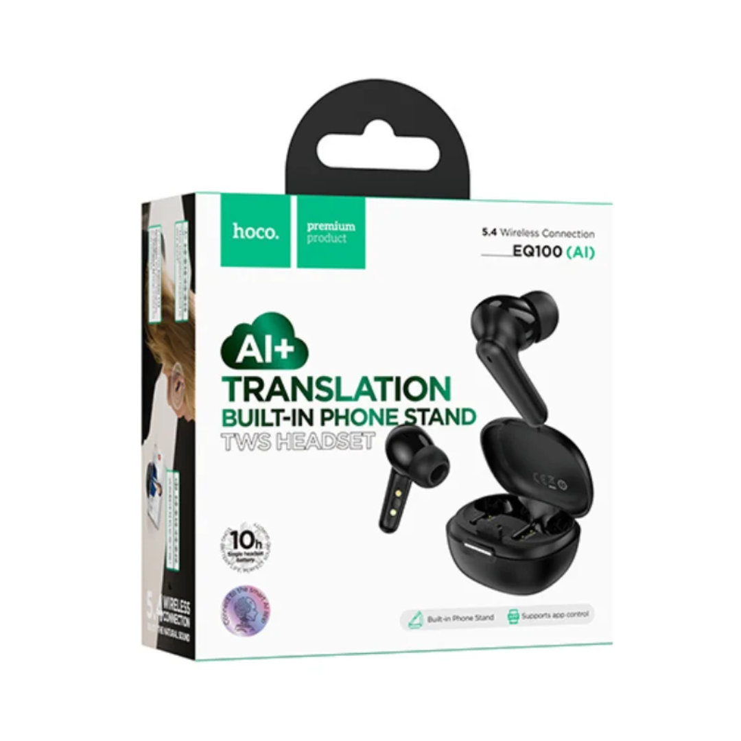 Hoco EQ100 AI Translation Earbuds with Phone Stand | Black