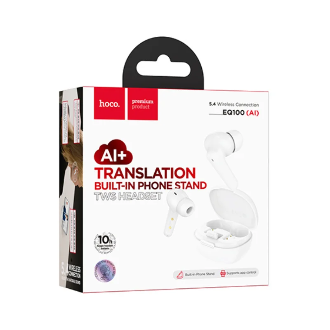 Hoco EQ100 AI Translation Earbuds with Phone Stand | White