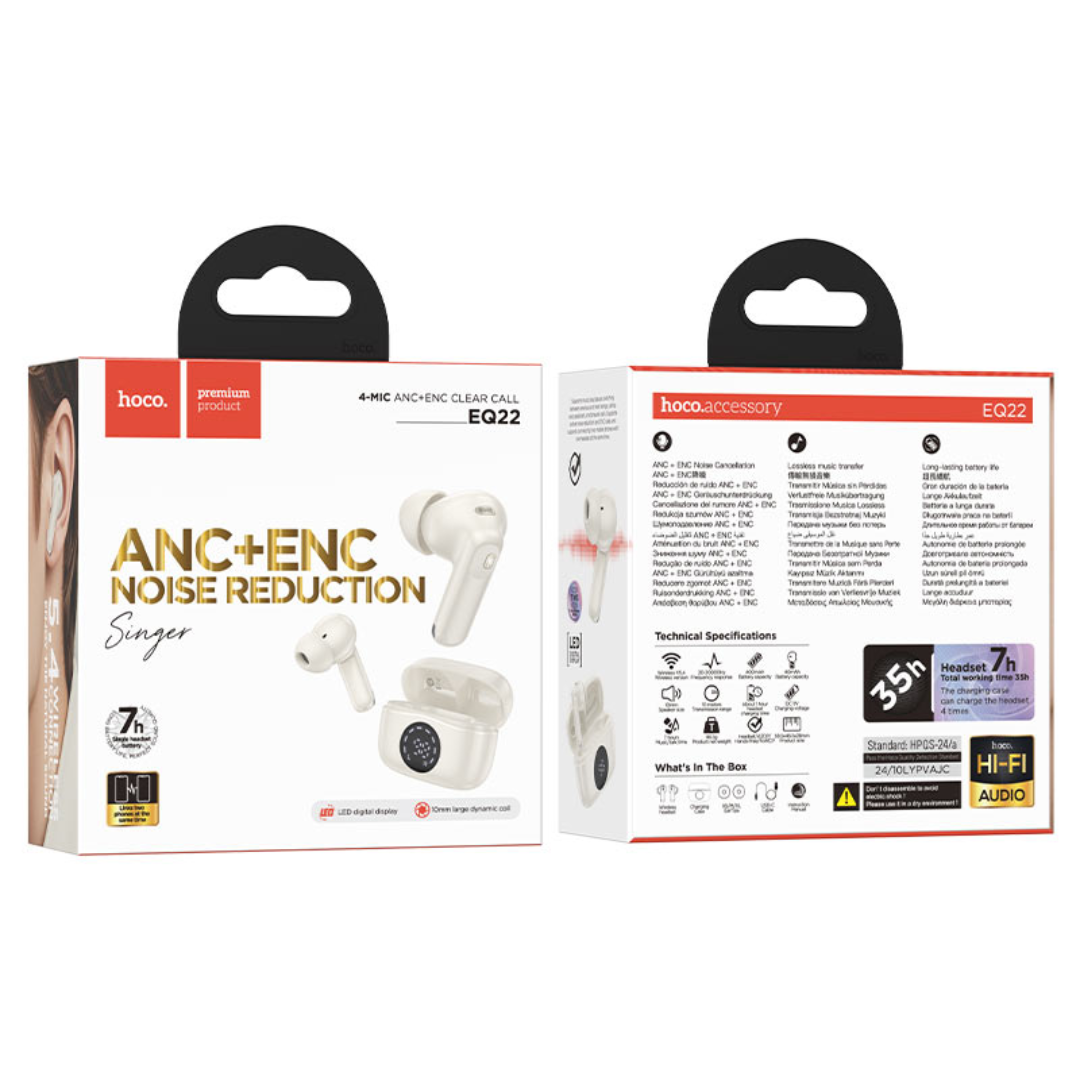 Hoco TWS headset “EQ22 Singer” ANC + ENC | Cloudy White