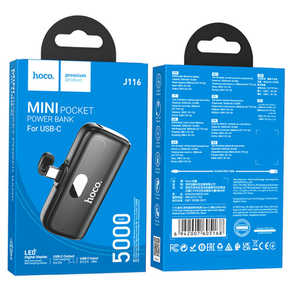 Hoco Power bank “J116 Cool charging” 5000mAh for Type-C | Black