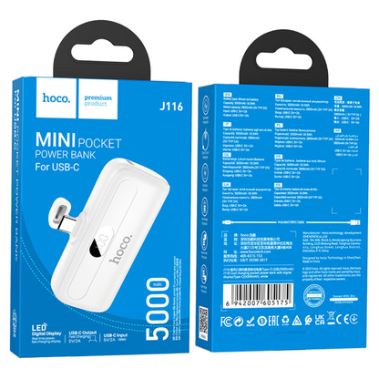 Hoco Power bank “J116 Cool charging” 5000mAh for Type-C | White