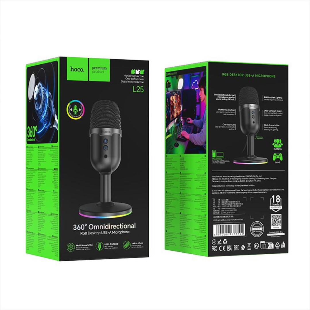 Hoco L25 Bright USB-A Port RGB Desktop Microphone