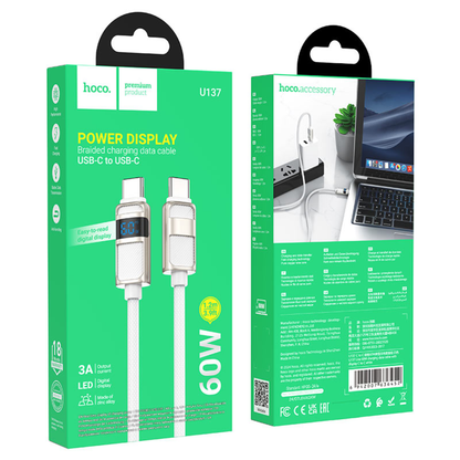 Hoco Cable Type-C to Type-C “U137 Line” PD 60W fast charge | White